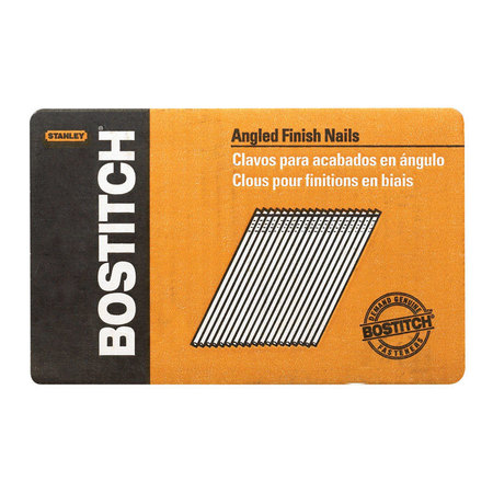 BOSTITCH Collated Finishing Nail, 1-3/4 in L, 15 ga, Coated, Offset Round Head, Angled FN1528